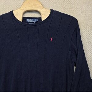 Vintage 90s Polo Ralph Lauren Sweater Mens L Navy Blue Cotton Knit Crewneck Pony